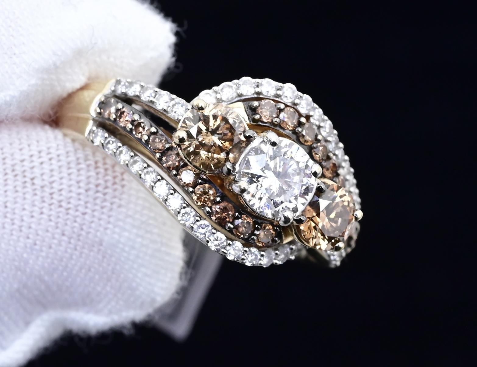 14K Yellow Gold “Past Present Future” IGI Certified Diamond Ring 1.55 Ct Size 7
