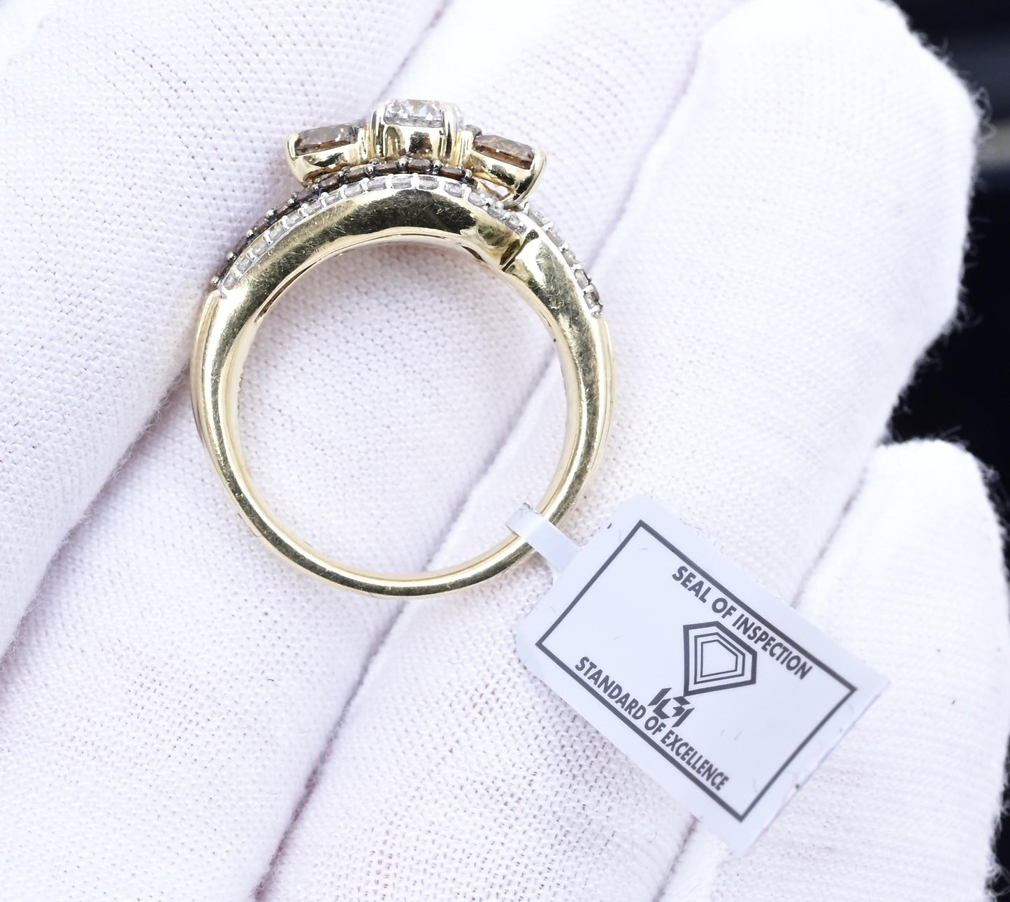 14K Yellow Gold “Past Present Future” IGI Certified Diamond Ring 1.55 Ct Size 7