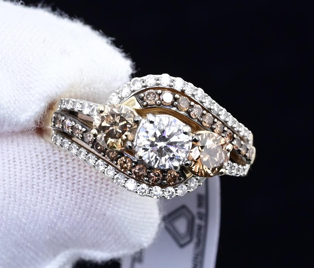 14K Yellow Gold “Past Present Future” IGI Certified Diamond Ring 1.55 Ct Size 7