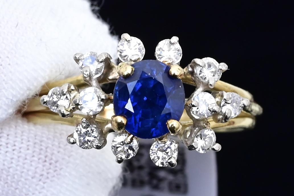 18K Yellow Gold 1.20ct Natural Blue Sapphire Diamond Ring Size 8 IGI Certified