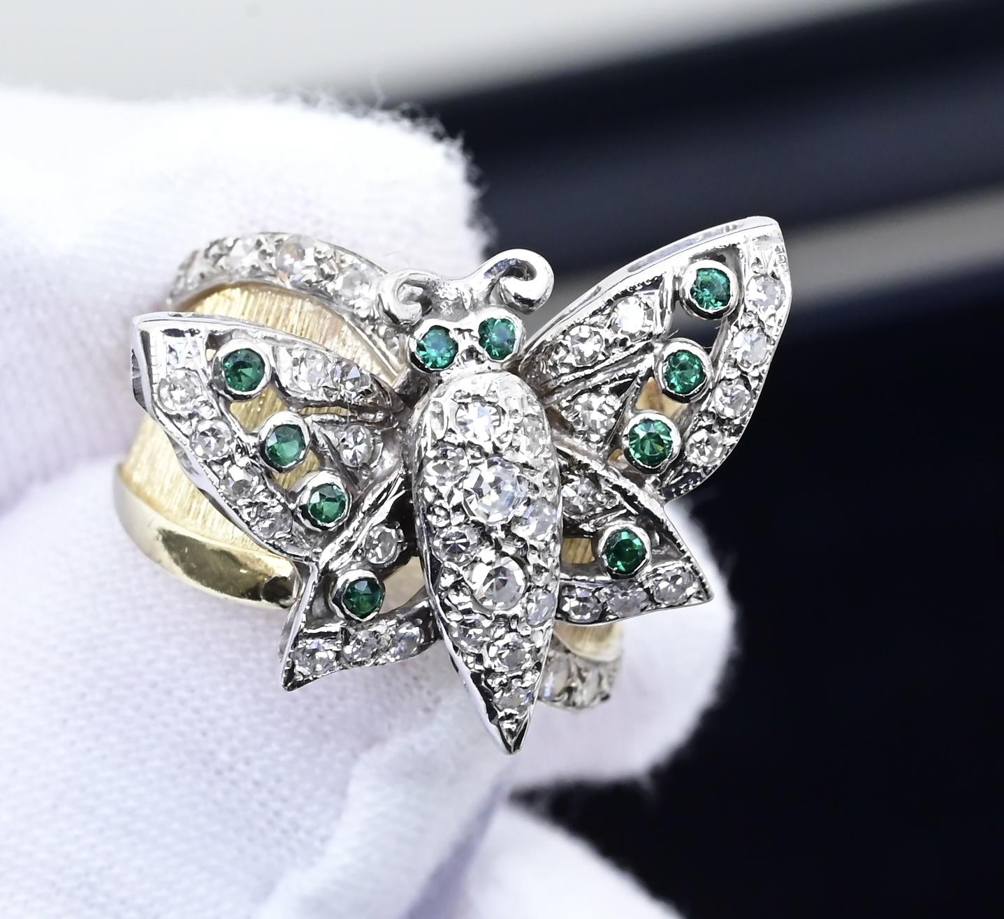 14K Yellow & White Gold Butterfly Ring IGI Certified .70 Carats Ring Size 5.5