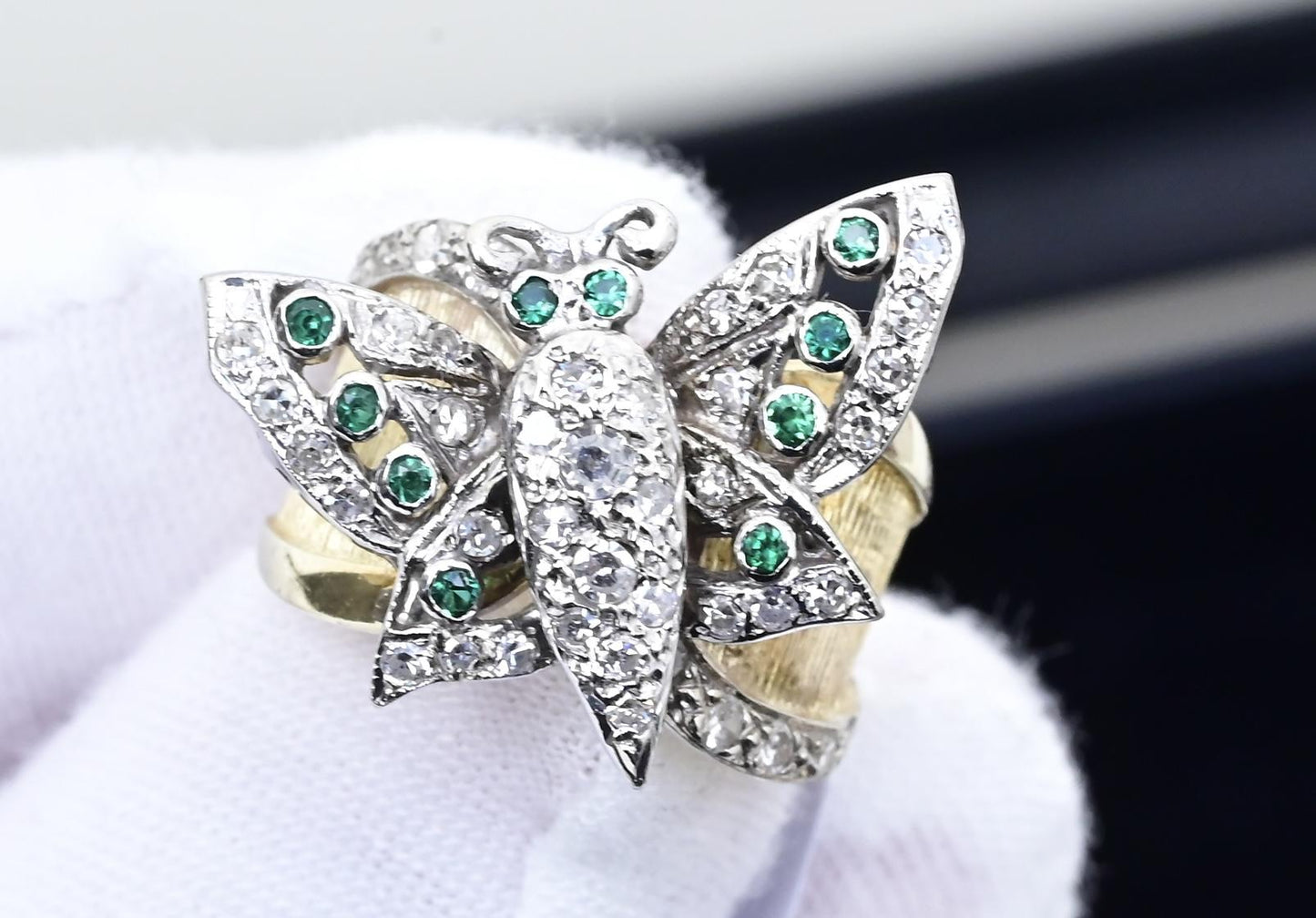 14K Yellow & White Gold Butterfly Ring IGI Certified .70 Carats Ring Size 5.5