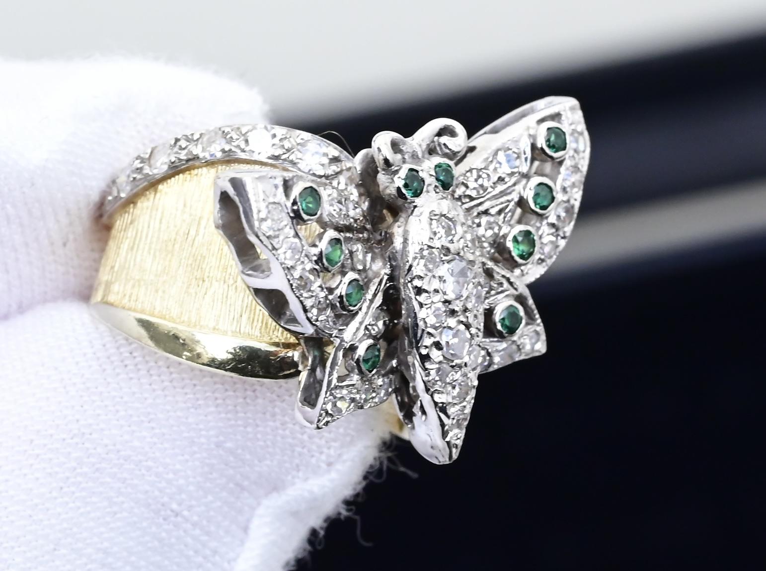 14K Yellow & White Gold Butterfly Ring IGI Certified .70 Carats Ring Size 5.5