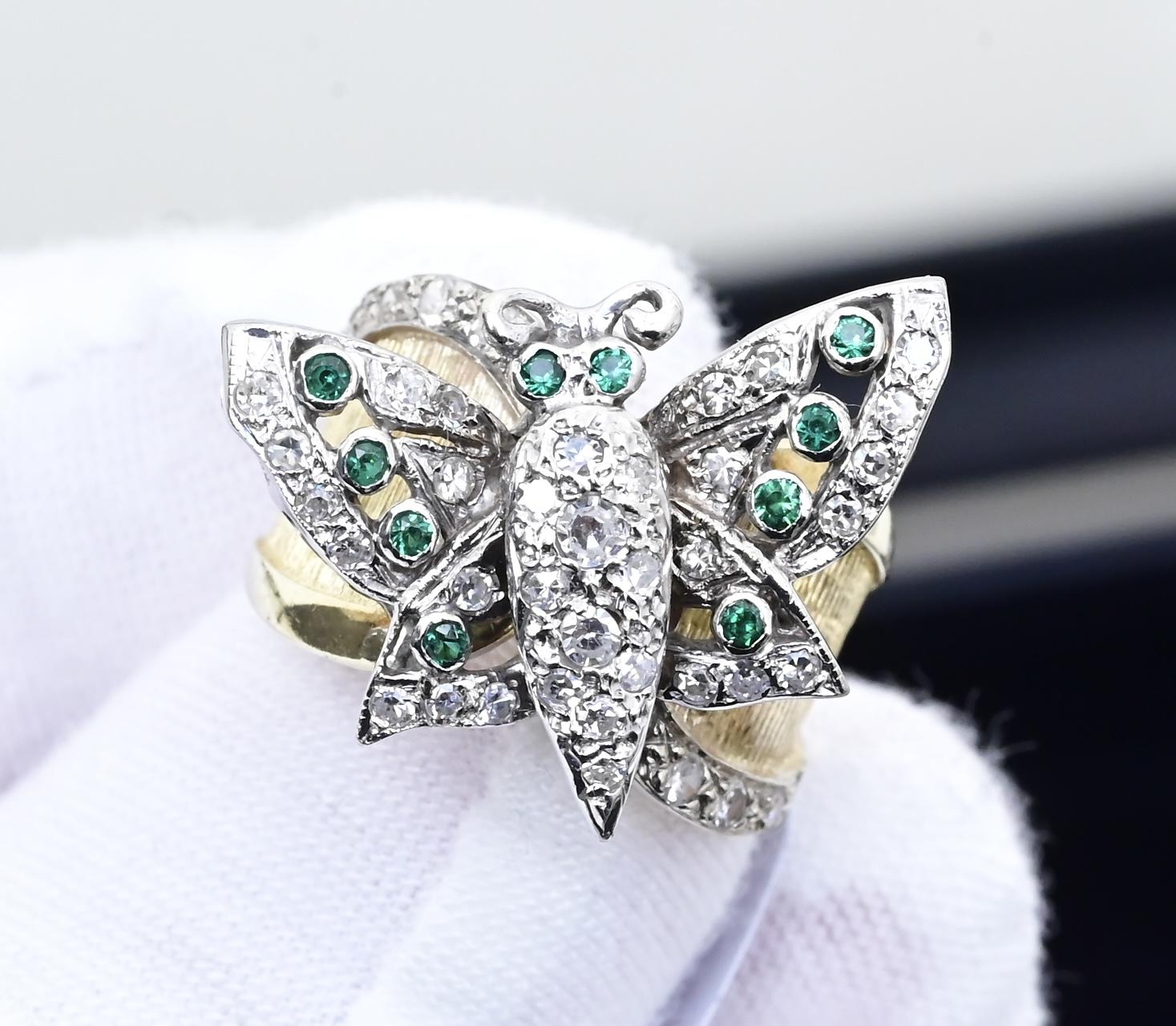 14K Yellow & White Gold Butterfly Ring IGI Certified .70 Carats Ring Size 5.5