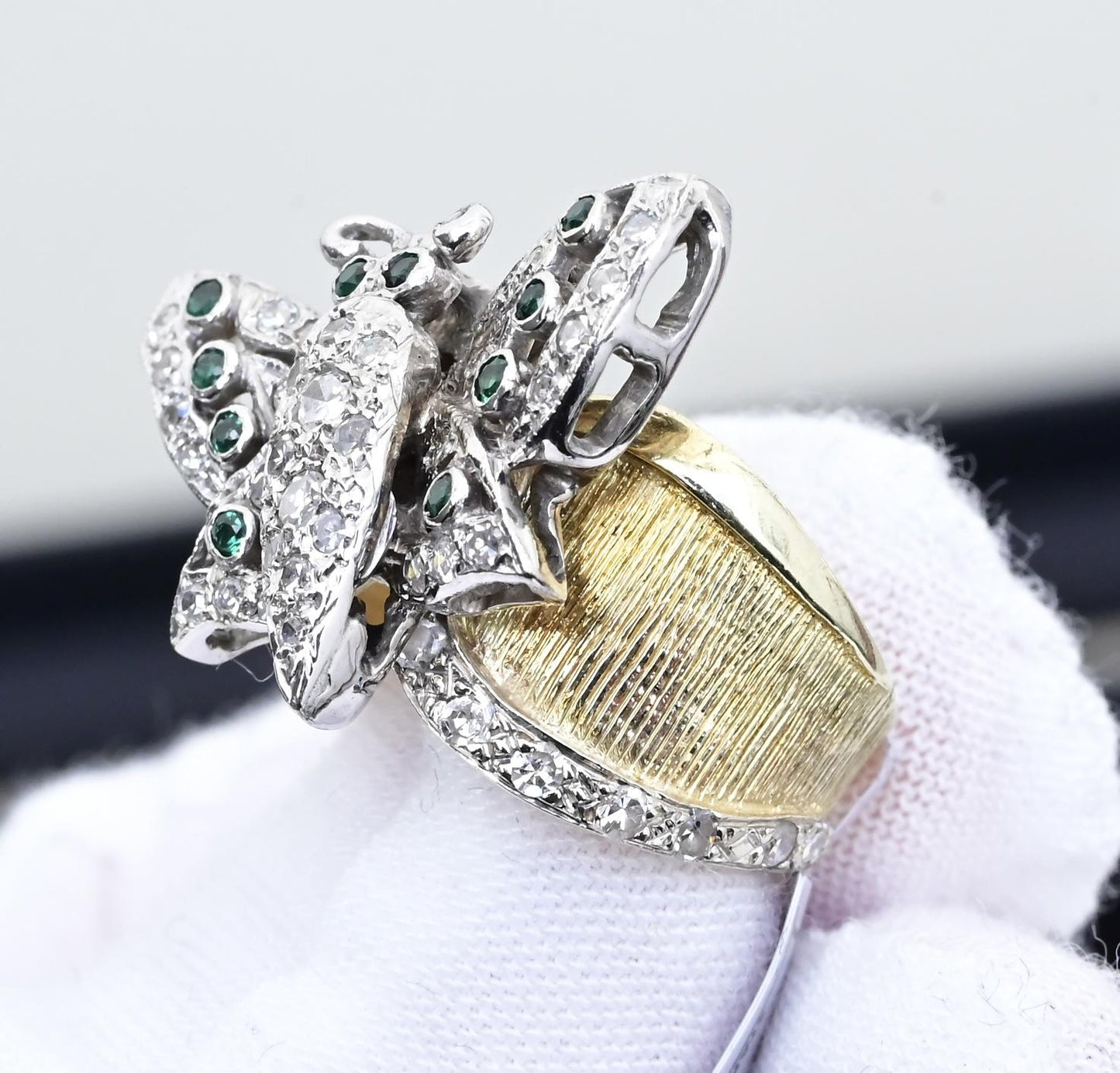 14K Yellow & White Gold Butterfly Ring IGI Certified .70 Carats Ring Size 5.5