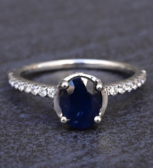 Beautiful 14K White Gold Sapphire & Diamond Ring IGI Certified Ring Size 5.