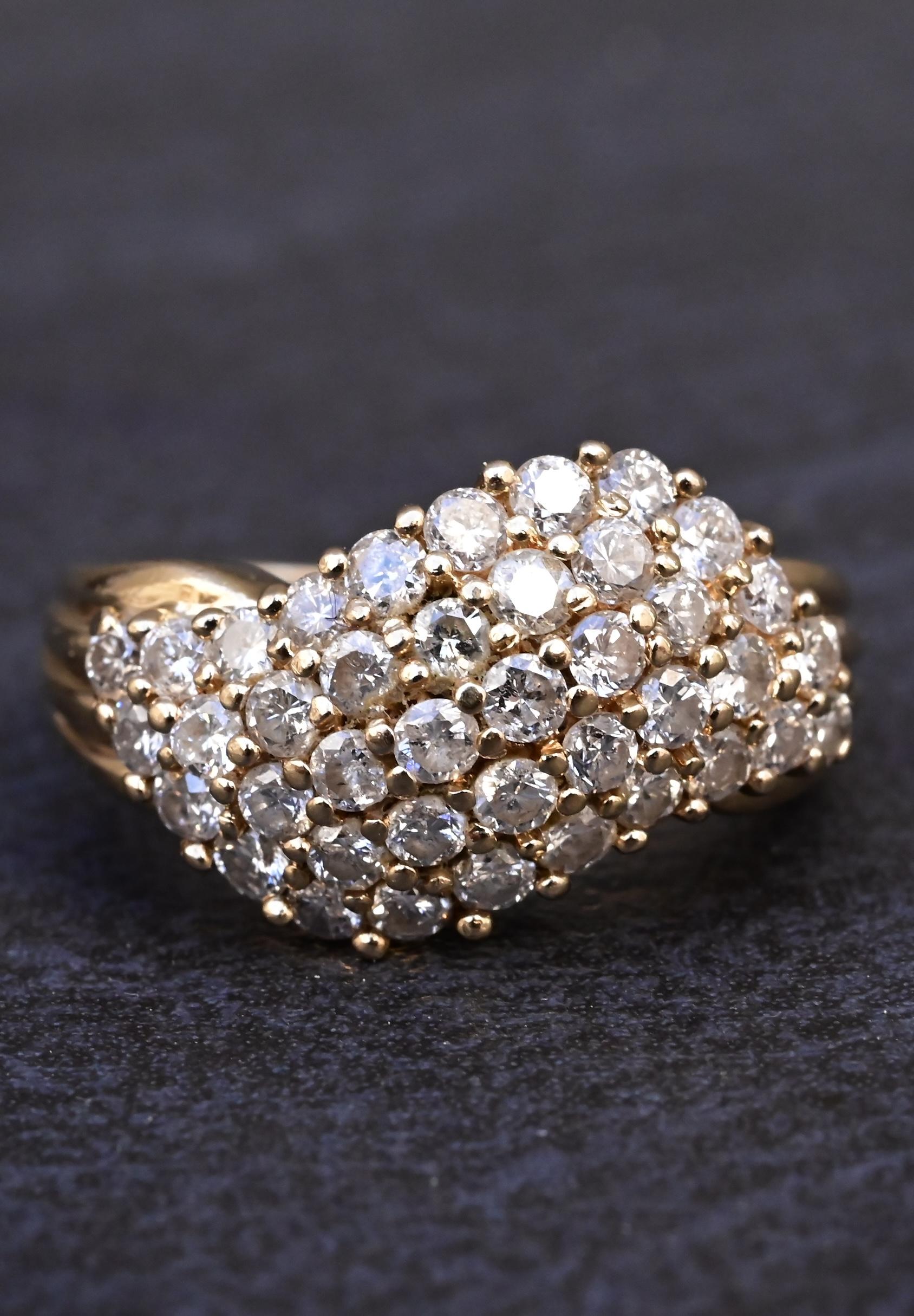 14K Plum Yellow Gold Natural Diamond Cluster Ring 0.80 Carats IGI Certified