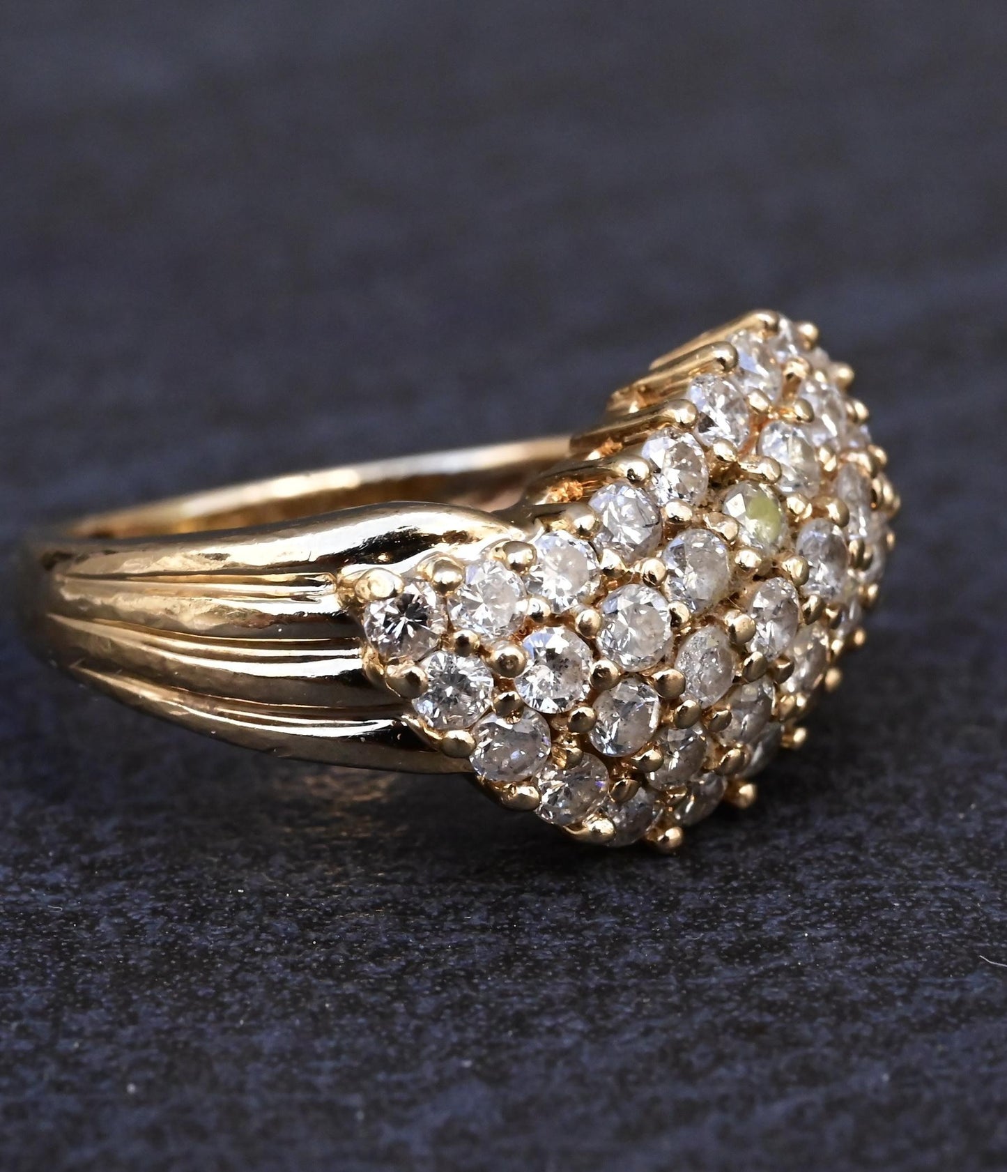 14K Plum Yellow Gold Natural Diamond Cluster Ring 0.80 Carats IGI Certified