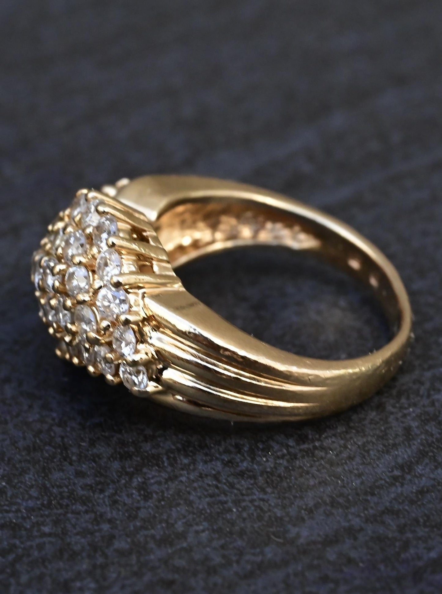 14K Plum Yellow Gold Natural Diamond Cluster Ring 0.80 Carats IGI Certified