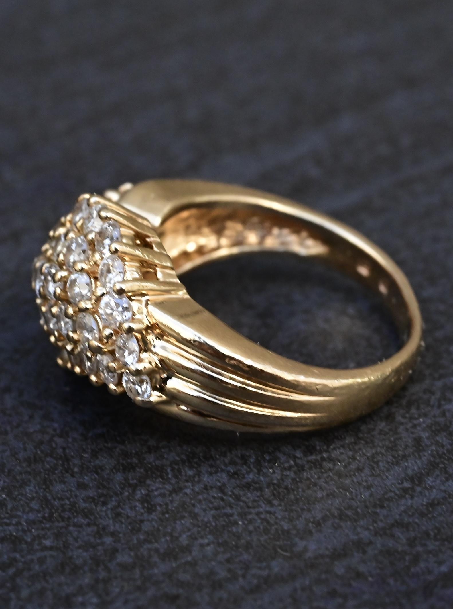 14K Plum Yellow Gold Natural Diamond Cluster Ring 0.80 Carats IGI Certified