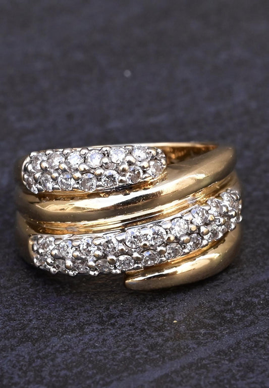 14K Yellow Gold Diamond Swirl Ring 0.68 Carats 10.85 Grams IGI Certified