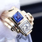 14K Yellow & White Gold IGI Certified Sapphire Diamond Retro Ring Size 7