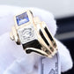 14K Yellow & White Gold IGI Certified Sapphire Diamond Retro Ring Size 7