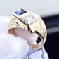 14K Yellow & White Gold IGI Certified Sapphire Diamond Retro Ring Size 7
