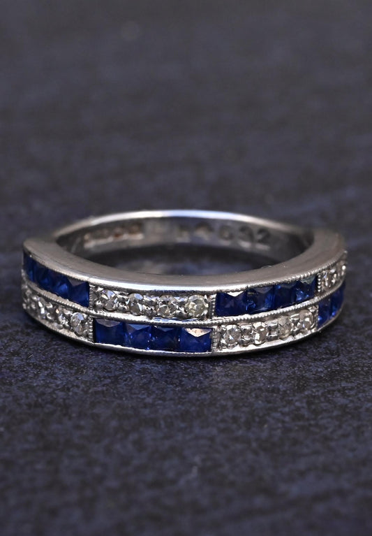 14K White Gold Diamond & Sapphire Ring IGI Certified Ring Size 4