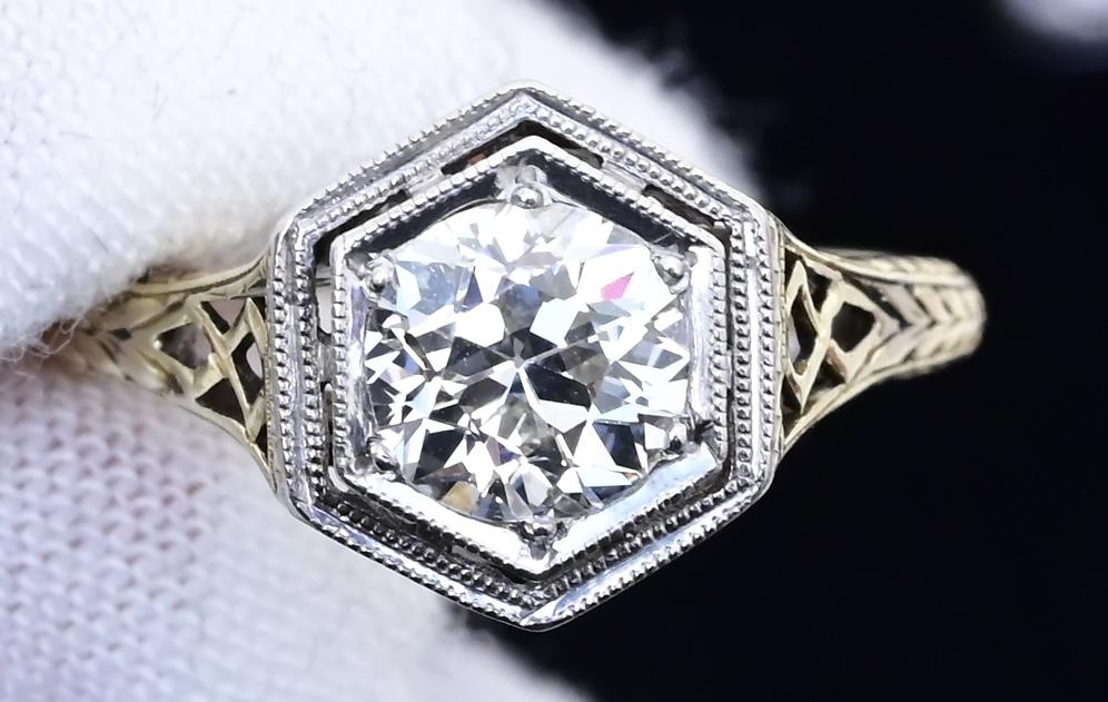 GIA Certified Antique Engagement Ring .88 Carat Old Euro VS Clarity G Color