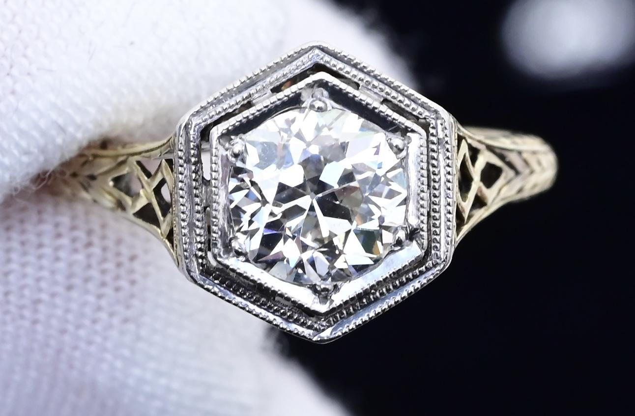 GIA Certified Antique Engagement Ring .88 Carat Old Euro VS Clarity G Color