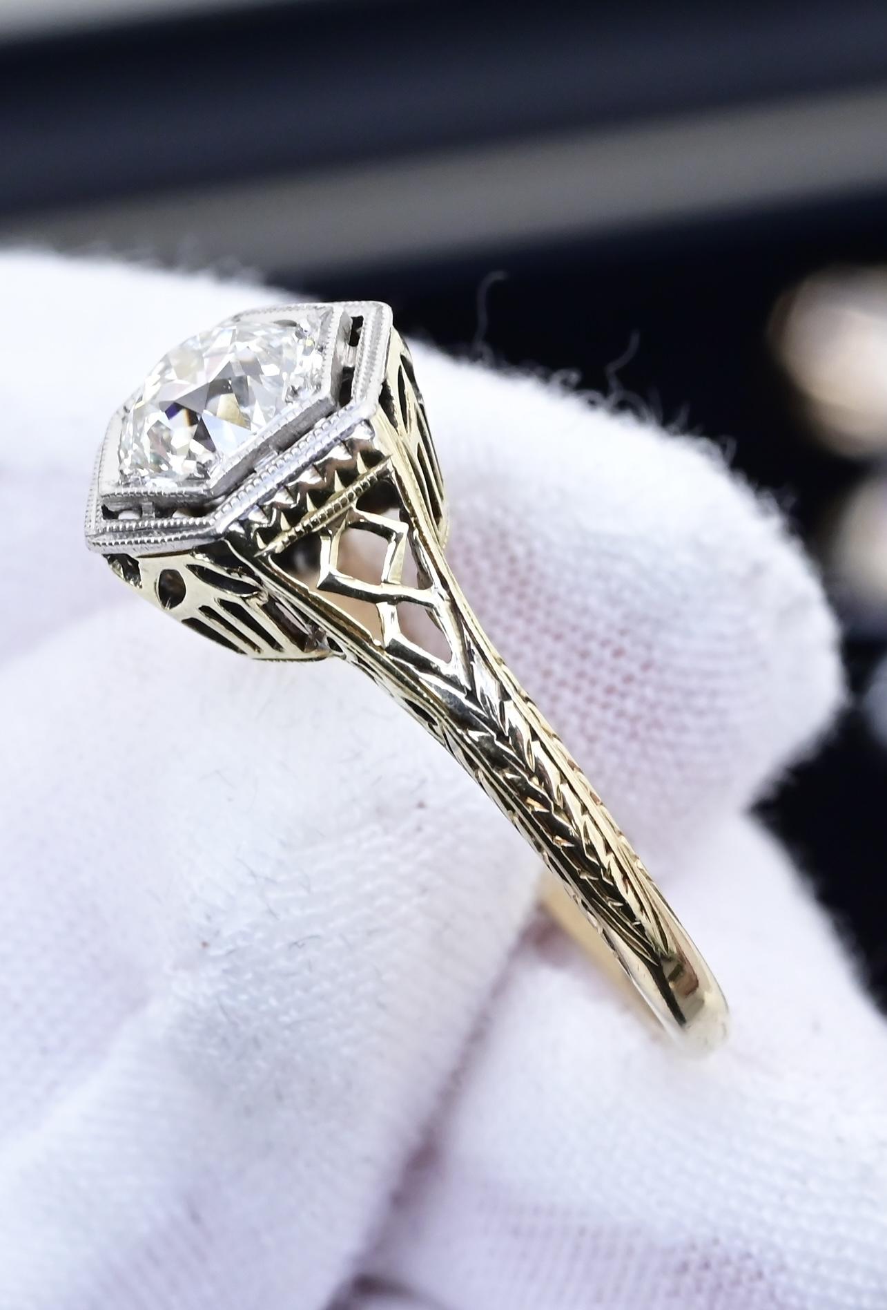 GIA Certified Antique Engagement Ring .88 Carat Old Euro VS Clarity G Color