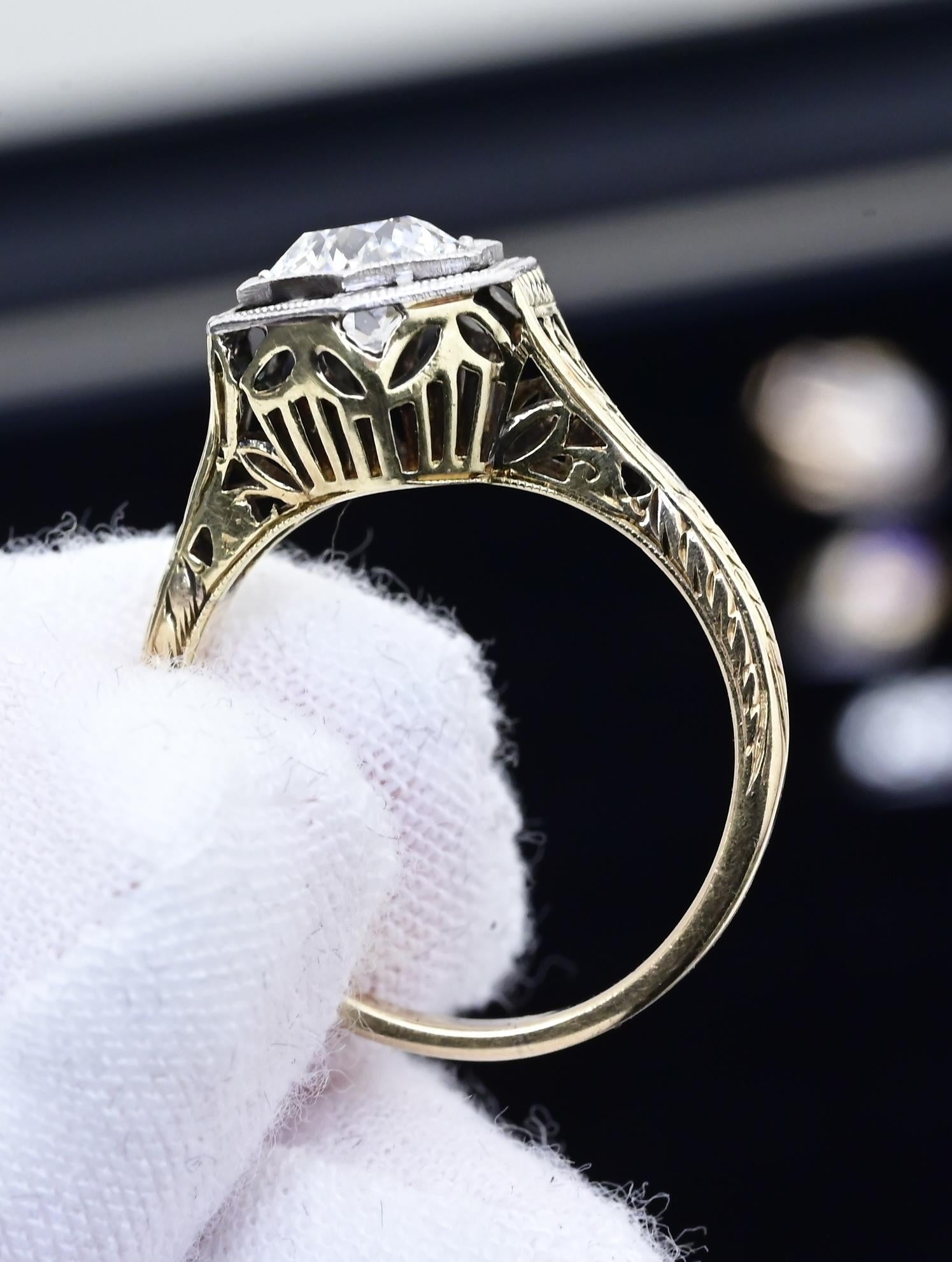 GIA Certified Antique Engagement Ring .88 Carat Old Euro VS Clarity G Color