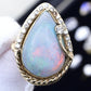 GIA Certified Natural Opal & Diamond 14k Ring – 23x15mm Light Gray Cabochon