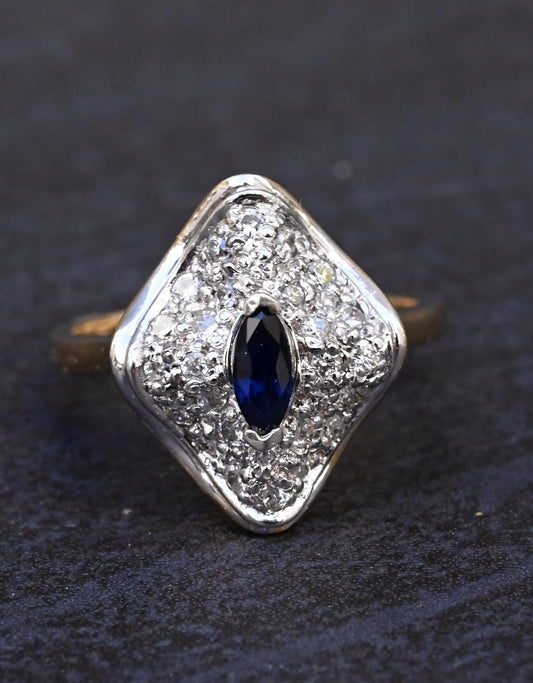 Fabulous 14K Yellow & White Gold Sapphire & Diamond Ring IGI Certified
