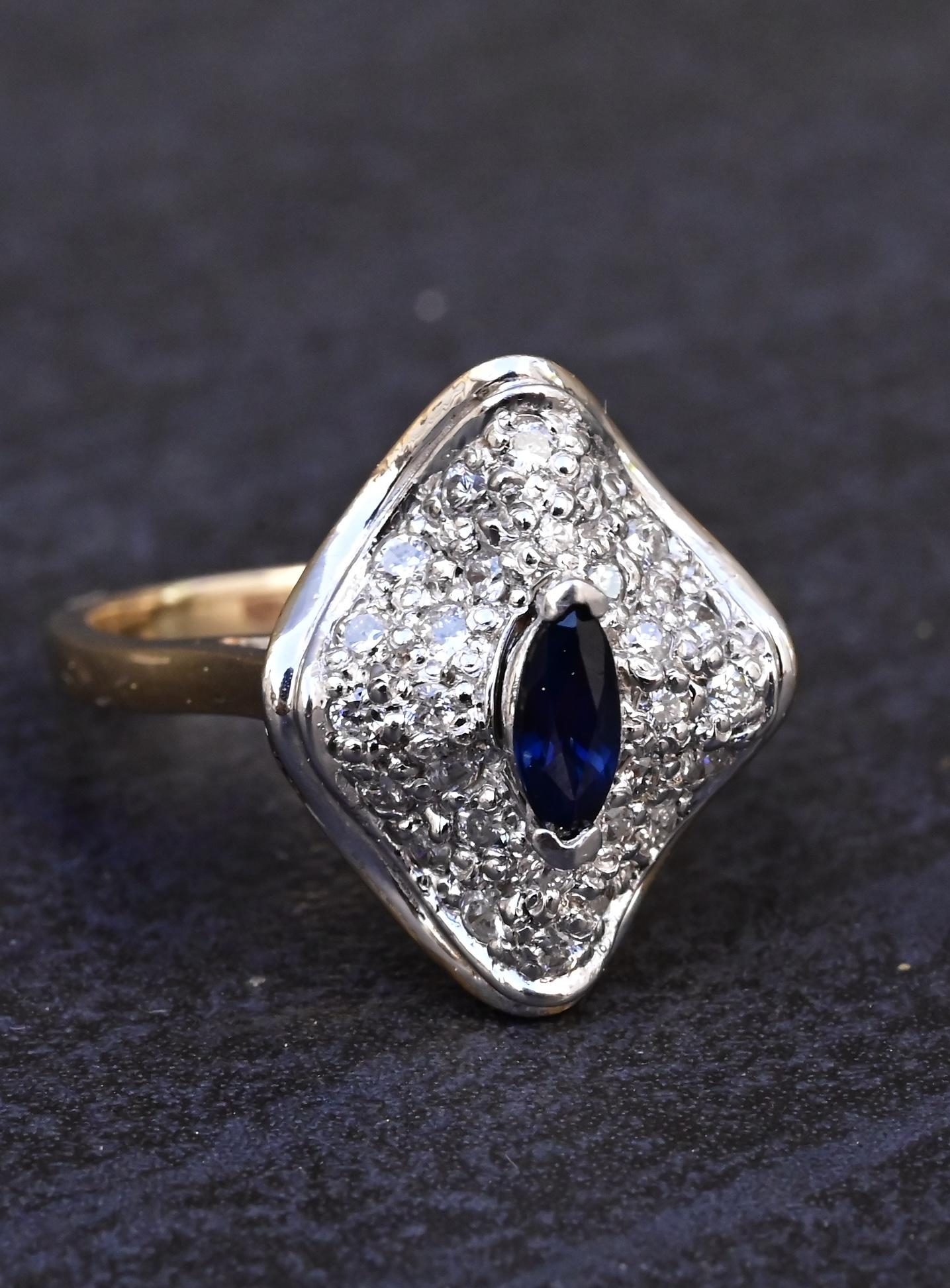 Fabulous 14K Yellow & White Gold Sapphire & Diamond Ring IGI Certified