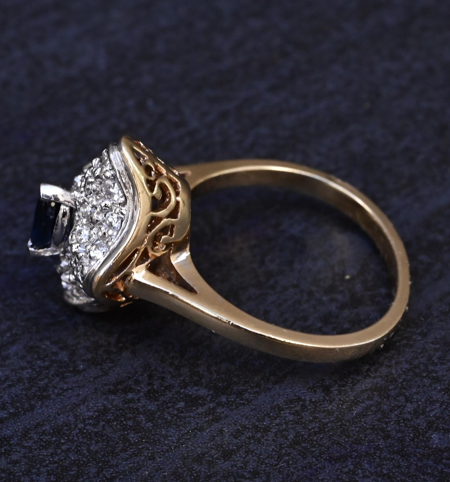 Fabulous 14K Yellow & White Gold Sapphire & Diamond Ring IGI Certified