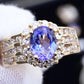 14K Yellow Gold Tanzanite & Diamond Halo Ring Oval Tanzanite Ring Size 7.75