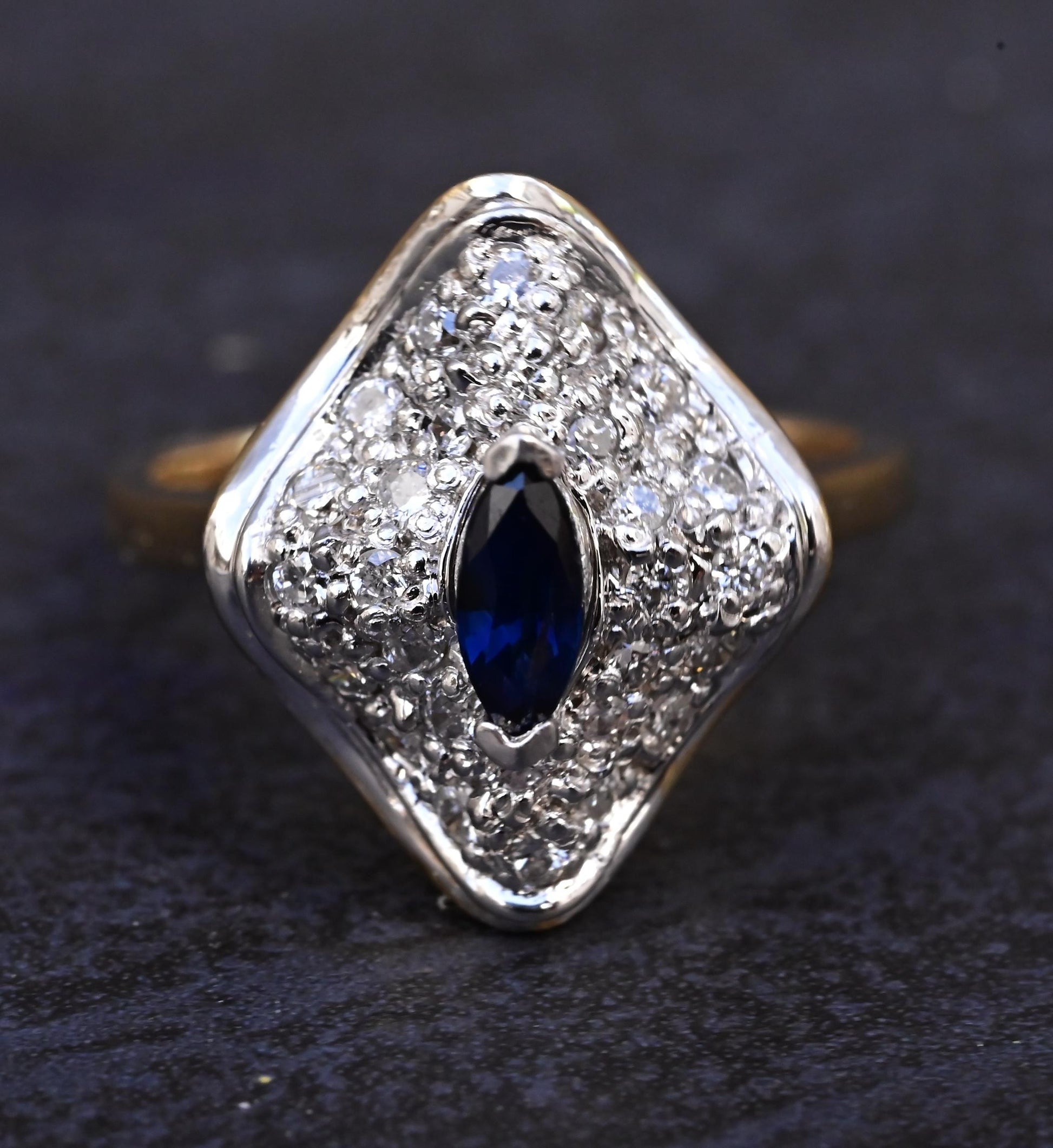 Fabulous 14K Yellow & White Gold Sapphire & Diamond Ring IGI Certified
