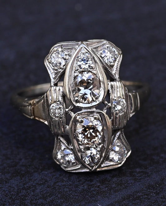 Exceptional 18K White Gold Art Deco Period Ring IGI Certified