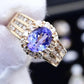 14K Yellow Gold Tanzanite & Diamond Halo Ring Oval Tanzanite Ring Size 7.75