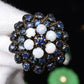 IGI Certified 10K Yellow Gold Black-Overlay Ring Sapphires And Opals