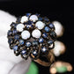 IGI Certified 10K Yellow Gold Black-Overlay Ring Sapphires And Opals
