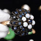 IGI Certified 10K Yellow Gold Black-Overlay Ring Sapphires And Opals