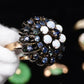 IGI Certified 10K Yellow Gold Black-Overlay Ring Sapphires And Opals