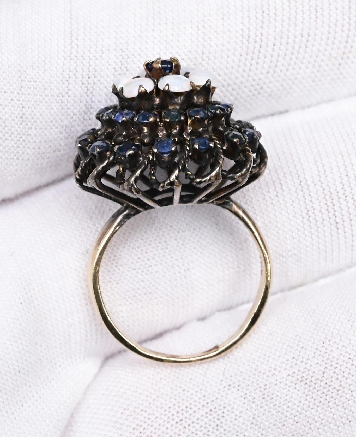 IGI Certified 10K Yellow Gold Black-Overlay Ring Sapphires And Opals