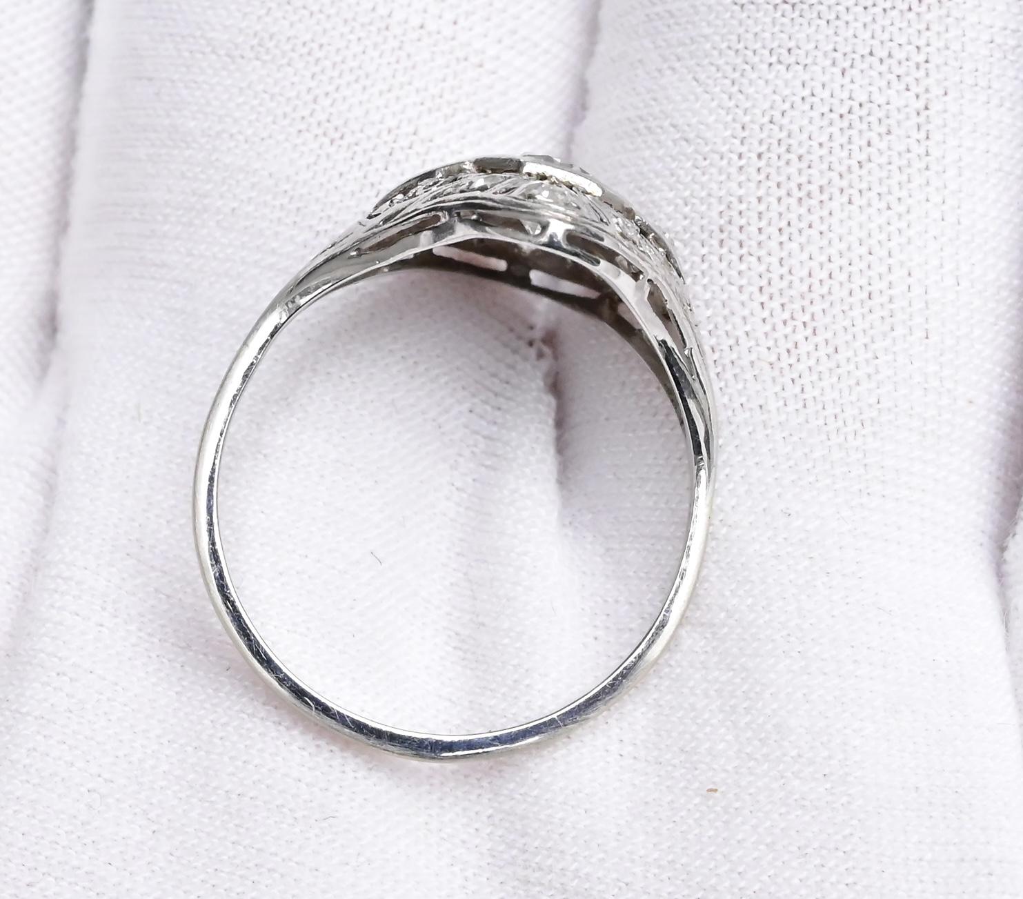 Art Deco Platinum Diamond Ring .50 Carats Center Stone Ring Size 8.75 IGI Cert.