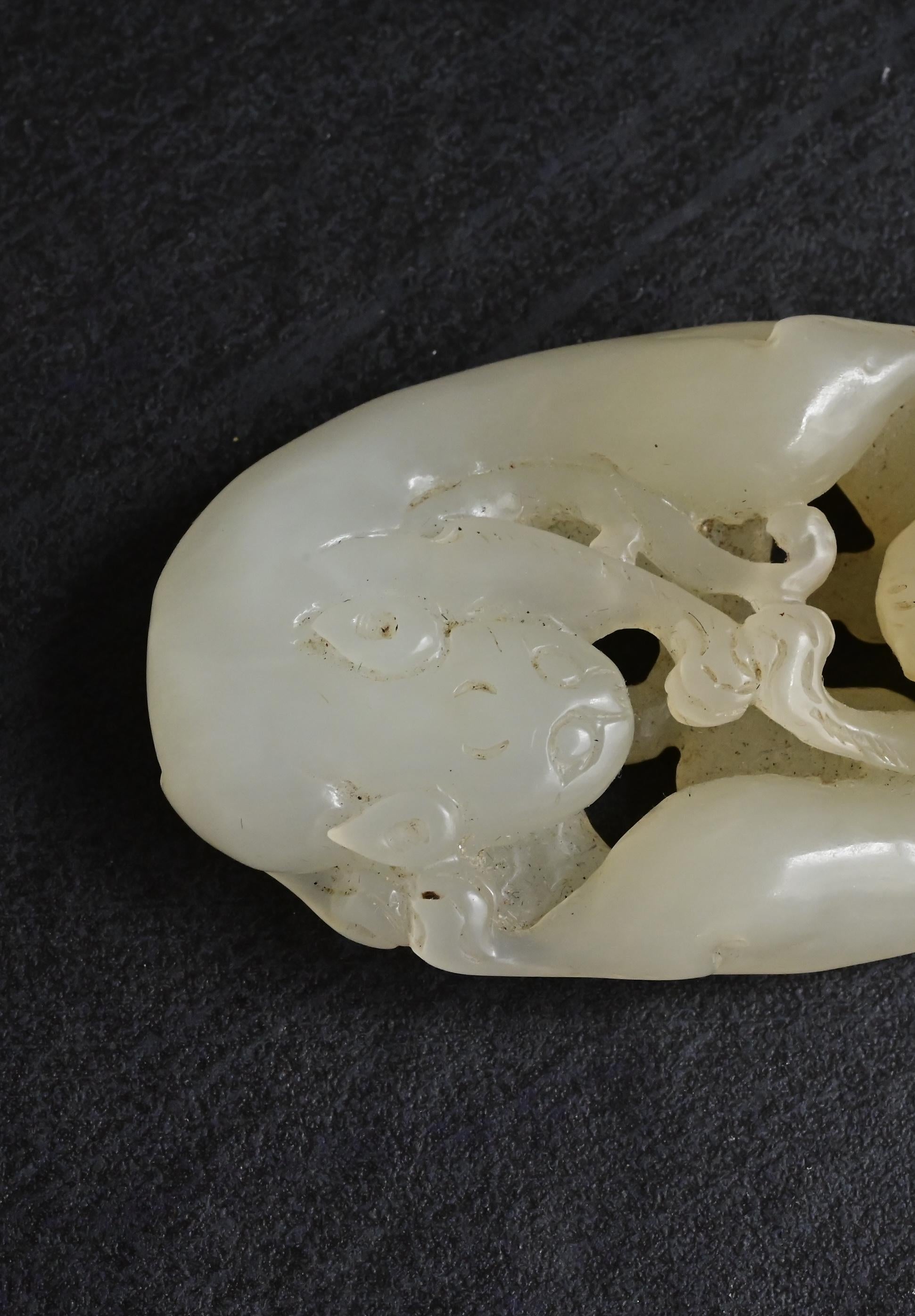 Antique Chinese Carved White Jade Toggle 60.97g – Mythical Beast 3" x 1.75"
