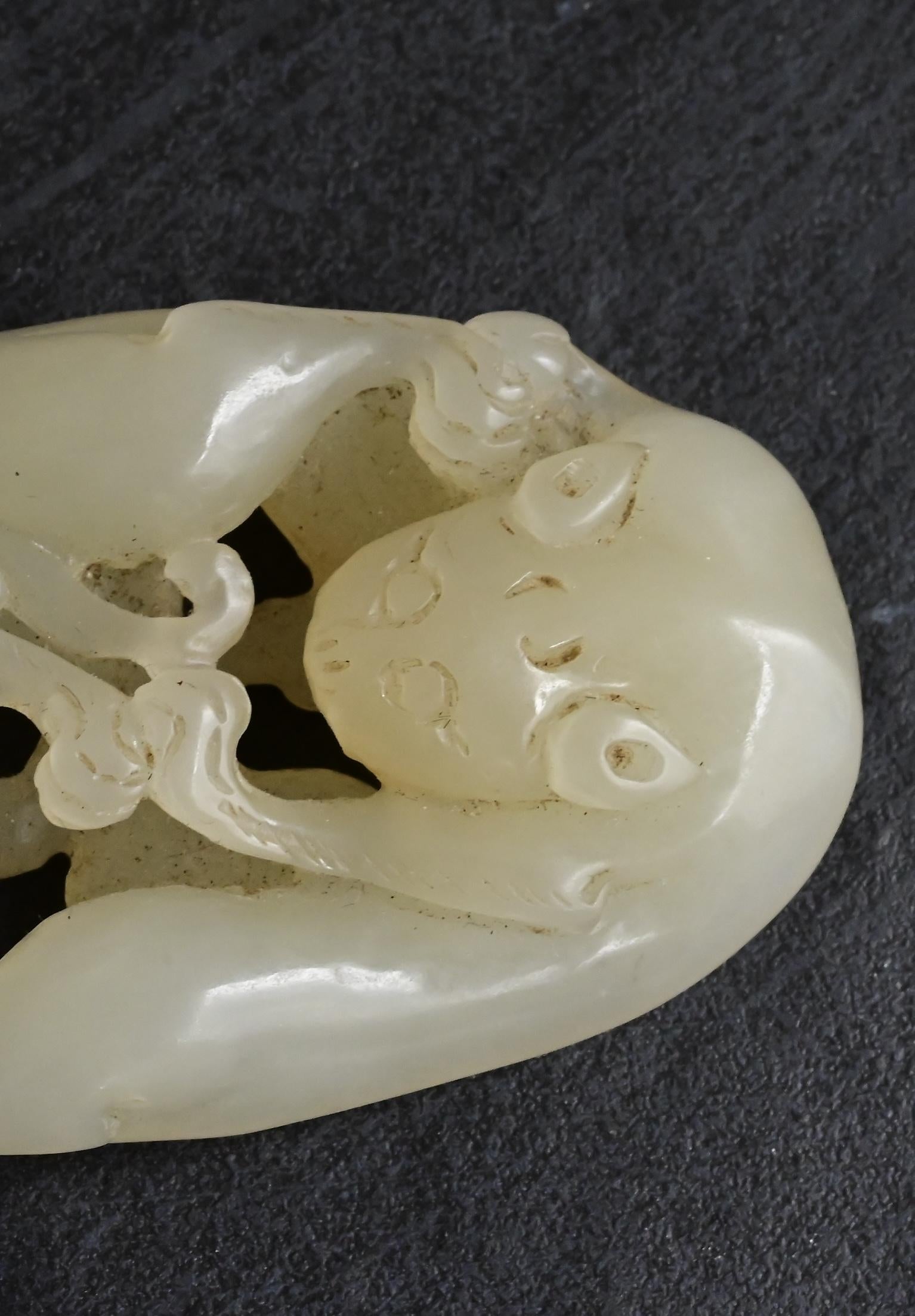 Antique Chinese Carved White Jade Toggle 60.97g – Mythical Beast 3" x 1.75"
