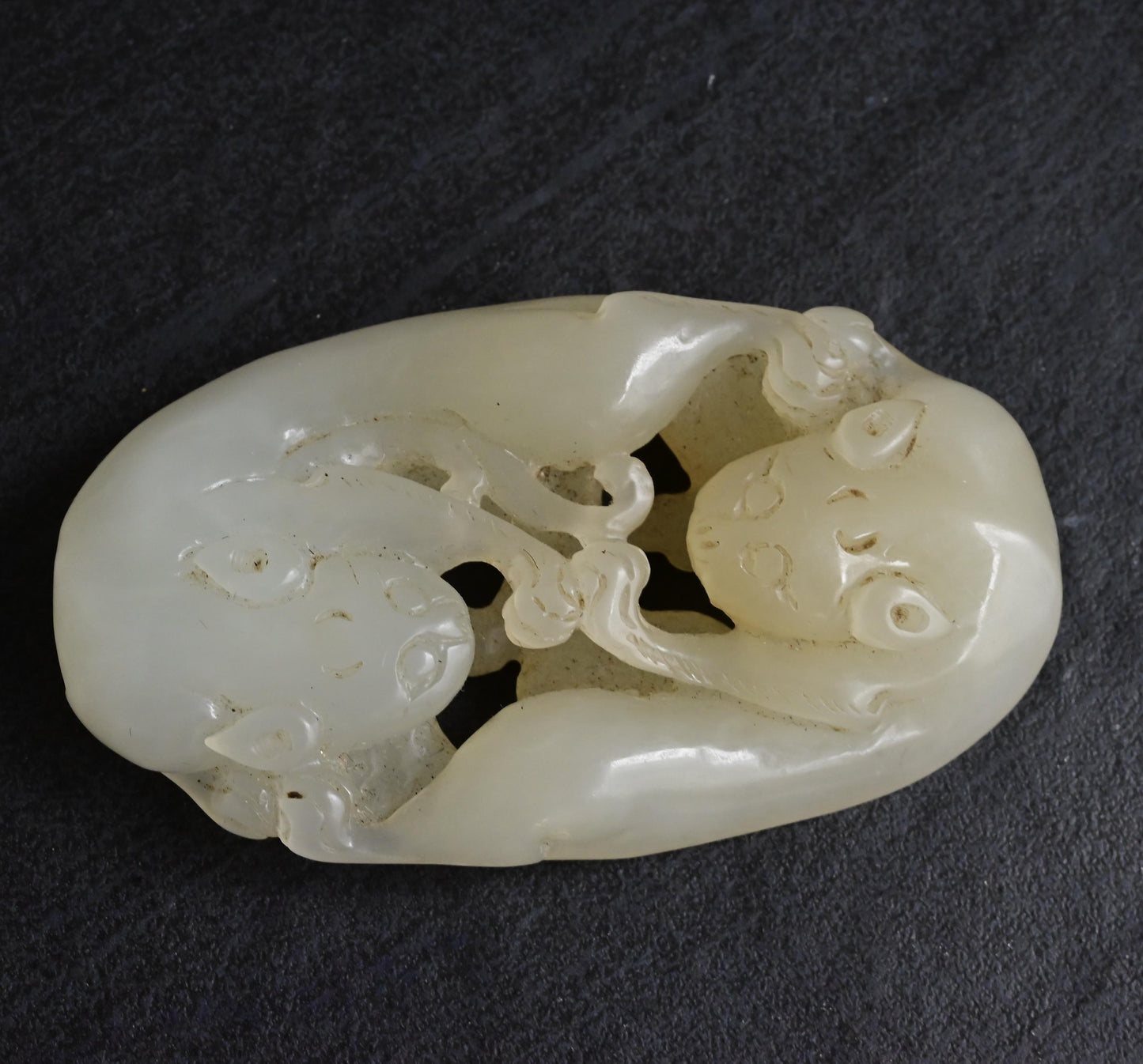 Antique Chinese Carved White Jade Toggle 60.97g – Mythical Beast 3" x 1.75"