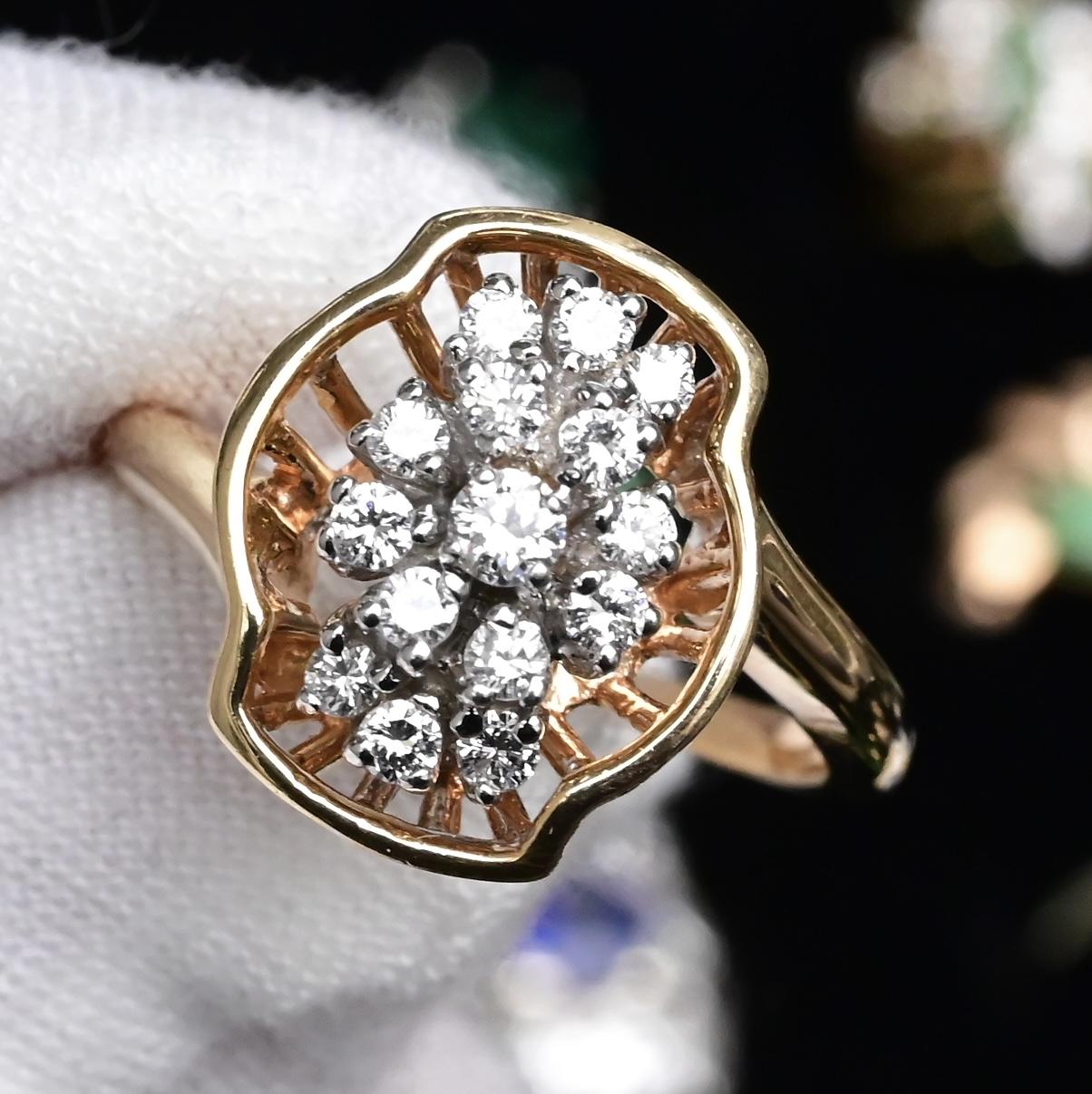 14K Yellow Gold Diamond Ring With VS2 Stones 0.41 Carats IGI Certified Size 6.5