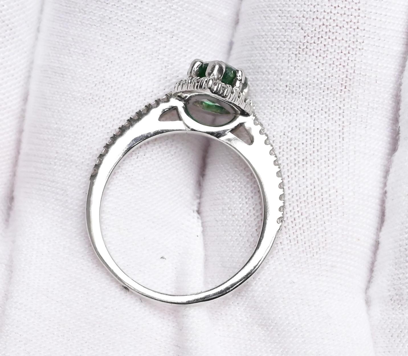 Platinum Pear Cut Emerald & Diamond Halo Ring 1.35ct Ring Size 6.5 IGI Certified