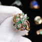 IGI Certified 14K Yellow Gold Emerald & Diamond Cluster Ring Size 4.75
