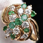 IGI Certified 14K Yellow Gold Emerald & Diamond Cluster Ring Size 4.75