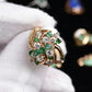 IGI Certified 14K Yellow Gold Emerald & Diamond Cluster Ring Size 4.75