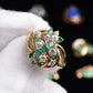 IGI Certified 14K Yellow Gold Emerald & Diamond Cluster Ring Size 4.75