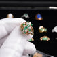 IGI Certified 14K Yellow Gold Emerald & Diamond Cluster Ring Size 4.75