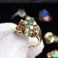 IGI Certified 14K Yellow Gold Emerald & Diamond Cluster Ring Size 4.75