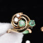 IGI Certified 14K Yellow Gold Ring with 0.70ct Natural Emeralds 0.25ct Diamonds