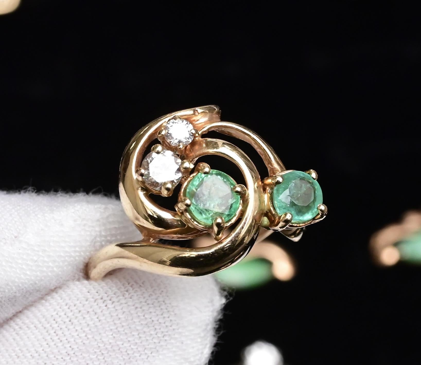 IGI Certified 14K Yellow Gold Ring with 0.70ct Natural Emeralds 0.25ct Diamonds